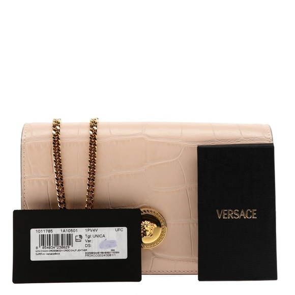 Versace Medusa Chain Crossbody Cream Crocodile Embossed Leather New - Picture 4 of 6